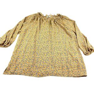 Max Studio Women's Golden Yellow Floral Long Sleeve Blouse NWT Sz 1X